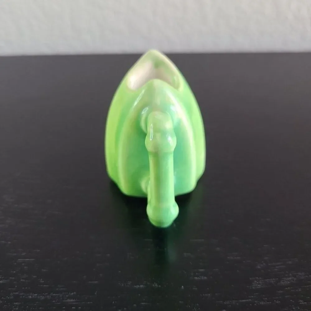 Vintage Green Ceramic Iron Shaped Mini Bud Vase Toothpick Sewing Needle Holder